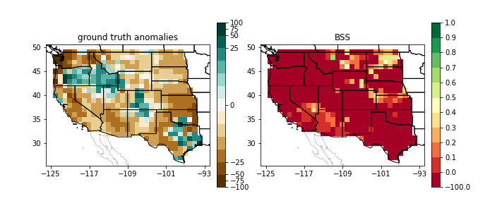 two differently colored maps of the western US side by side