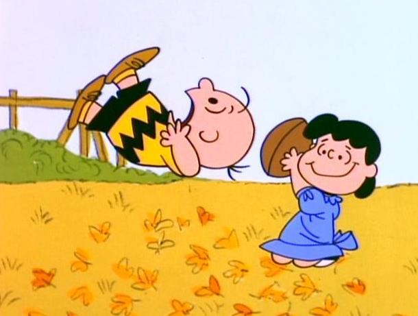 charlie brown fails miserably at kicking a football