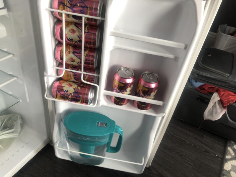 other side of refrigerator with brita filter and an ungodly amount of lacroix