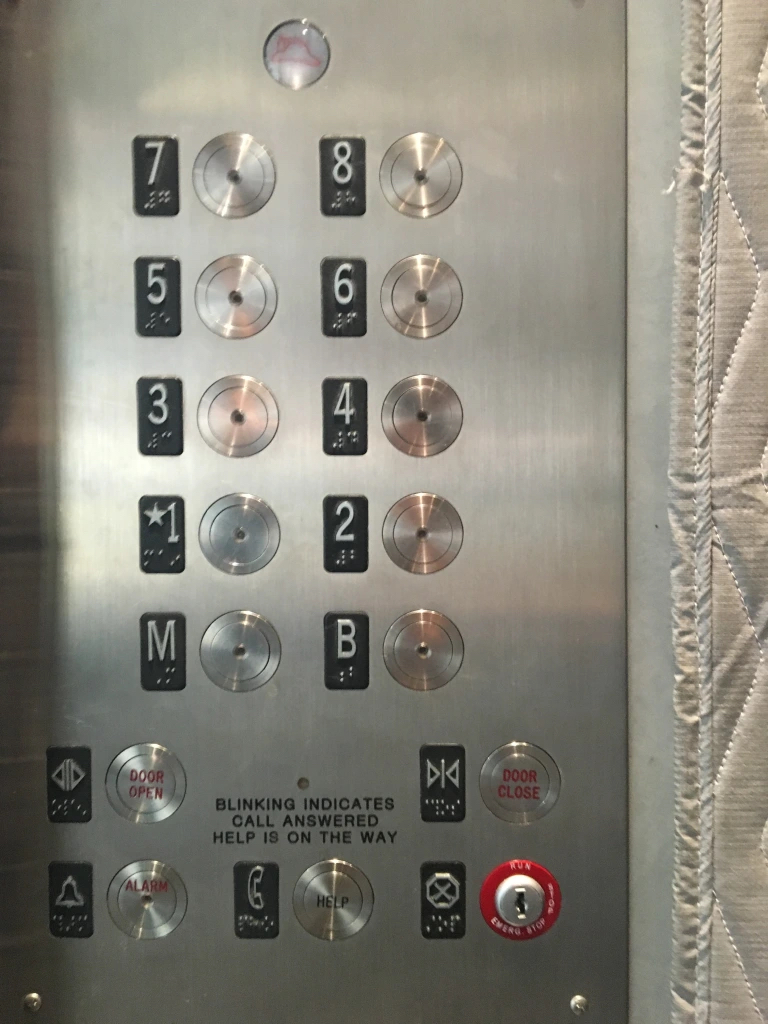 elevator with 1-8, M, and B