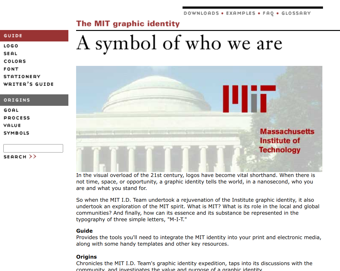 screenshot of old graphic identity website