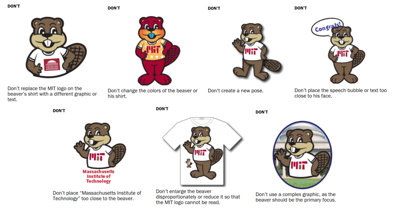 various "don't"s on using the tim the beaver image
