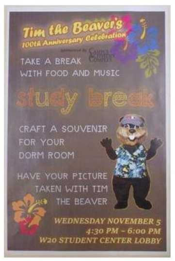 poster for tim the beaver's 100th anniversary celebration
