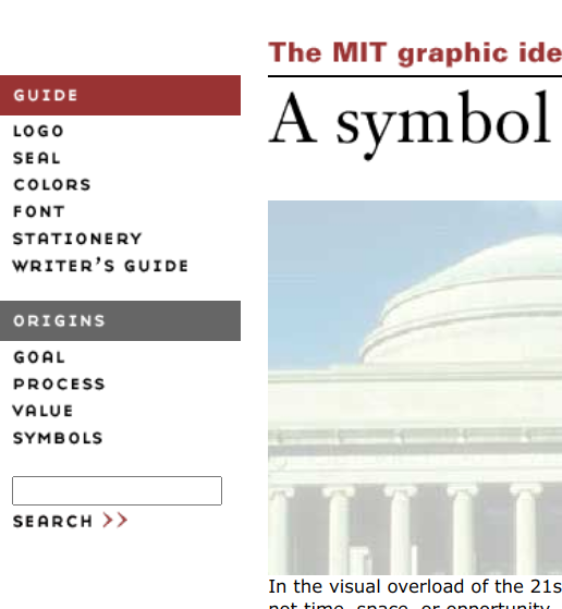 closeup of graphic identity website screenshot, focusing on menu