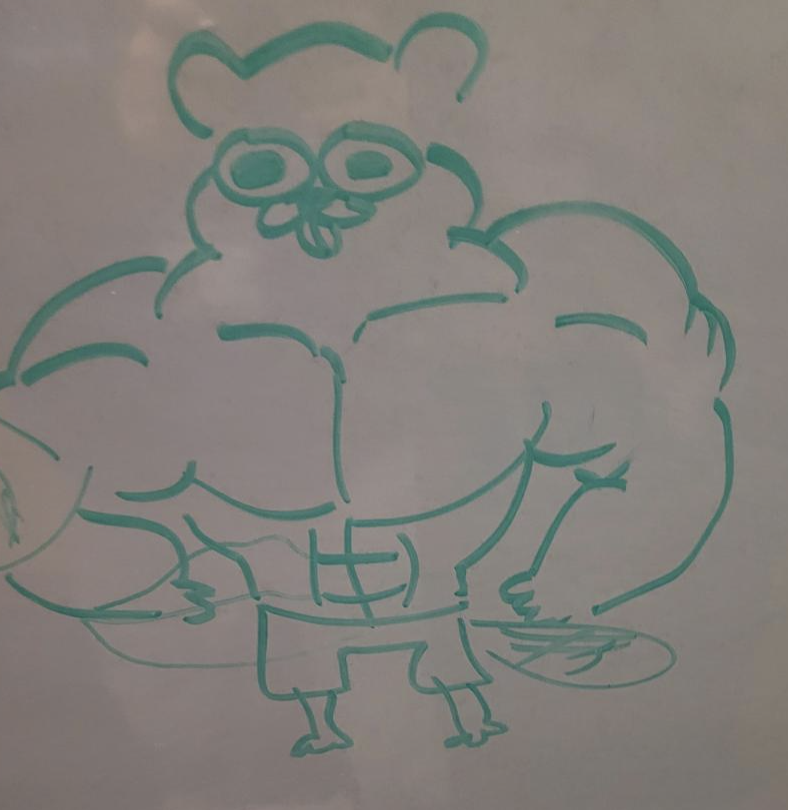 whiteboard drawing of muscular tim the beaver