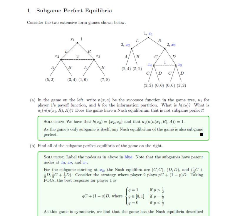 game theory pset about extensive form games