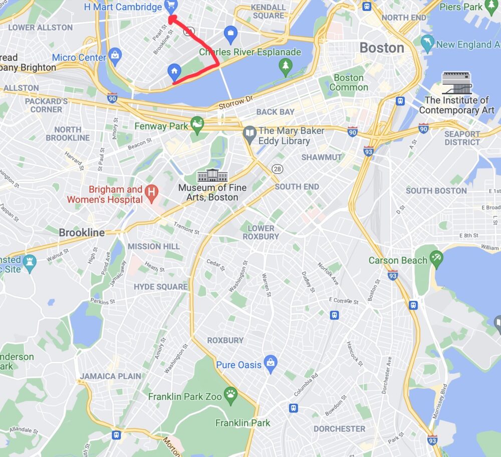 map of boston containing path from Next House to Central Square