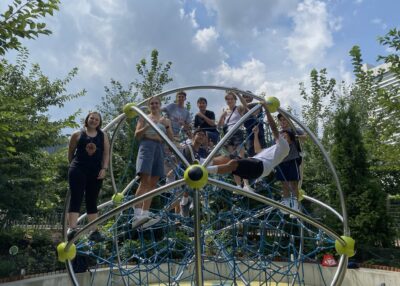 MIT students on climbing structure