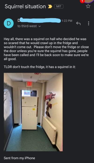 A squirrel snuck into a hall fridge