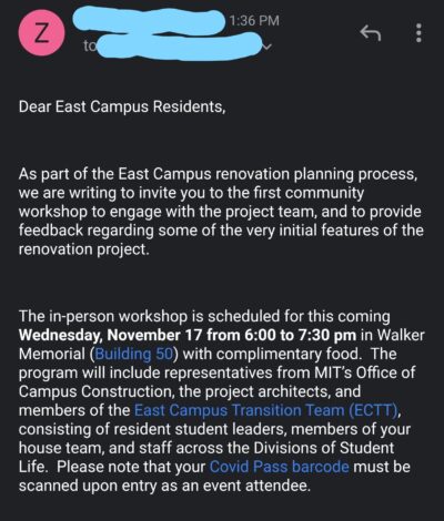 east campus renovation email