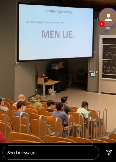 a screen reads "men lie"