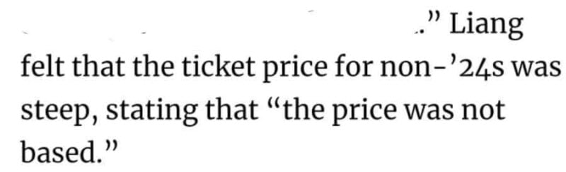 student unhappy about ticket prices