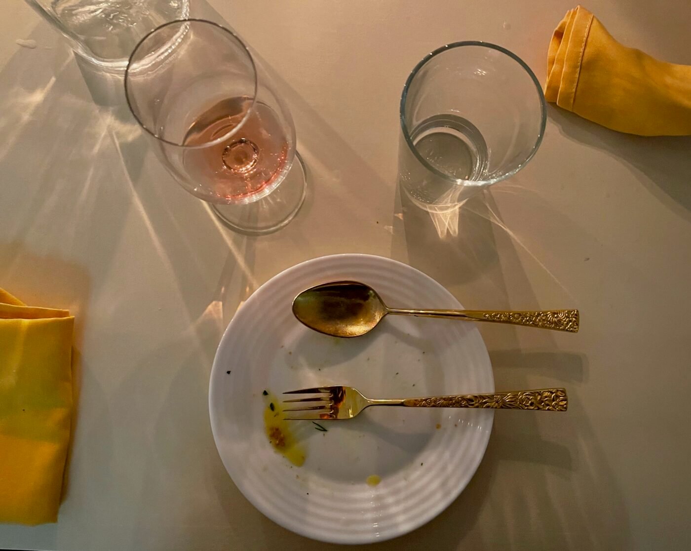 empty plate and glasses
