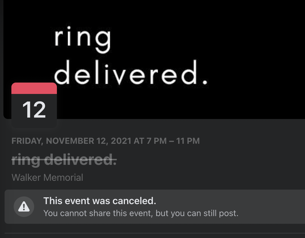 screenshot of Facebook event for ring delivered