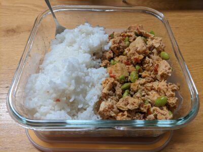 rice with tofu and soybeans