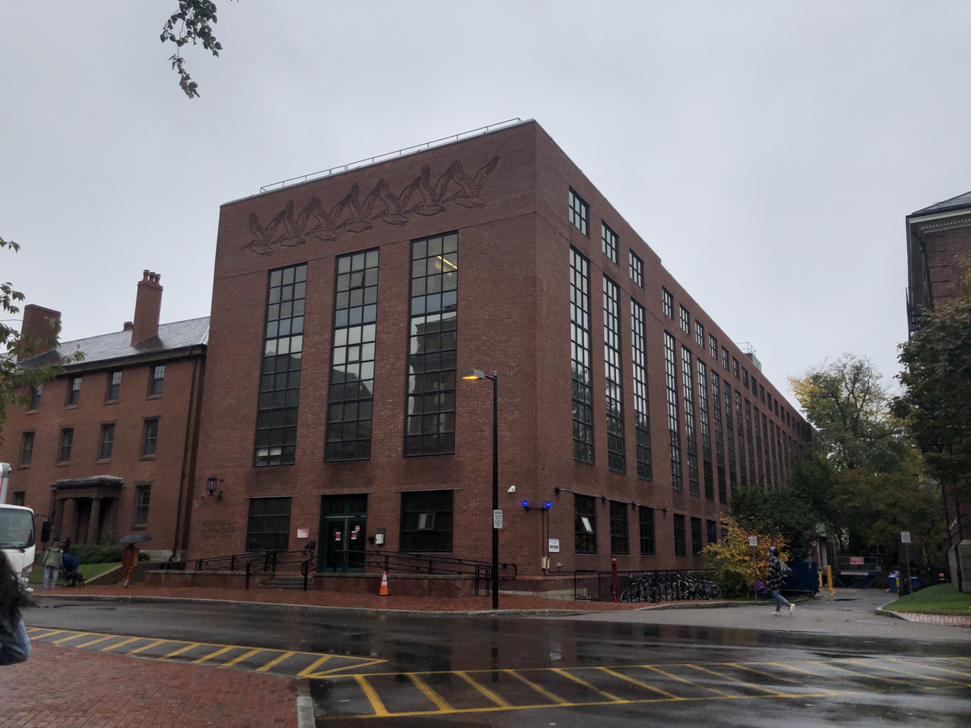 raining on brick building