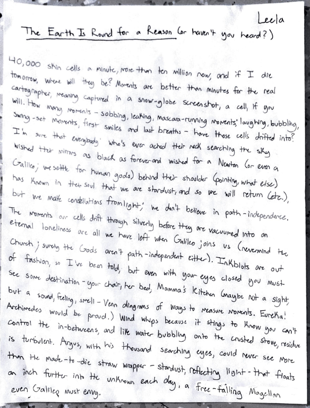 handwritten version of leela's poem