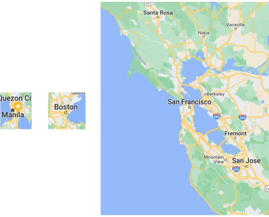 screenshot of manila, boston, and bay area, to scale