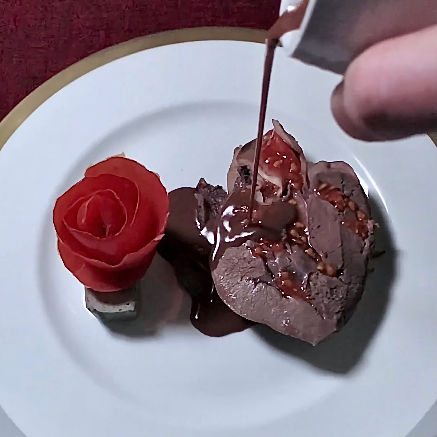 a literal heart, braised and served with chocolate sauce