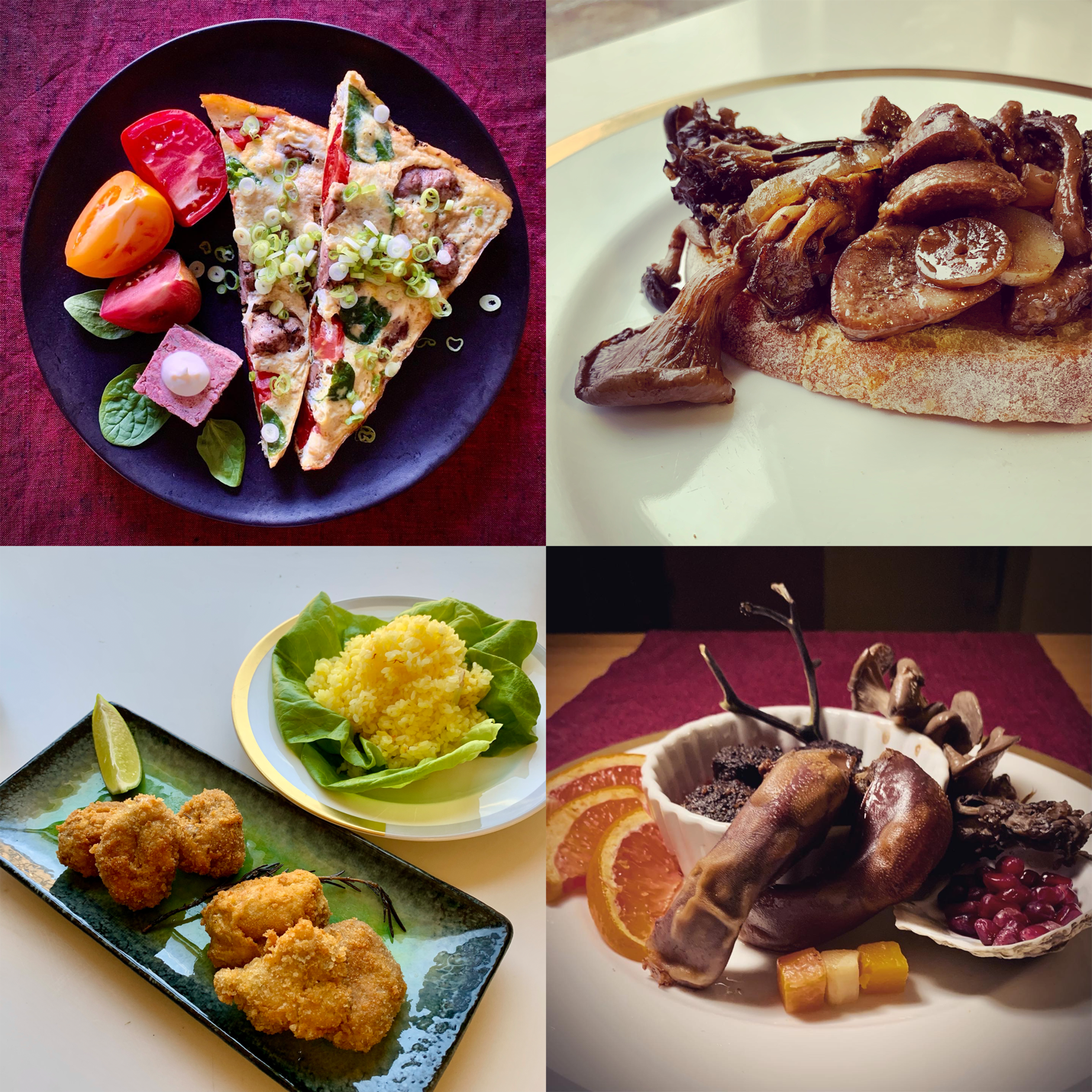 four images of food