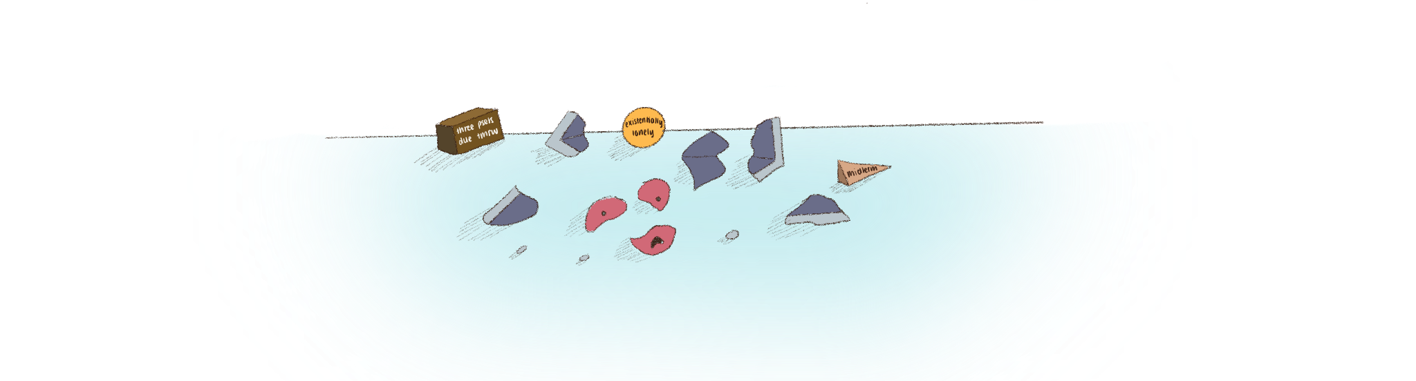 the same box as before, but now in shards; weights lie scattered around the shards
