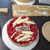 cake with 'seaborg' written in frosting