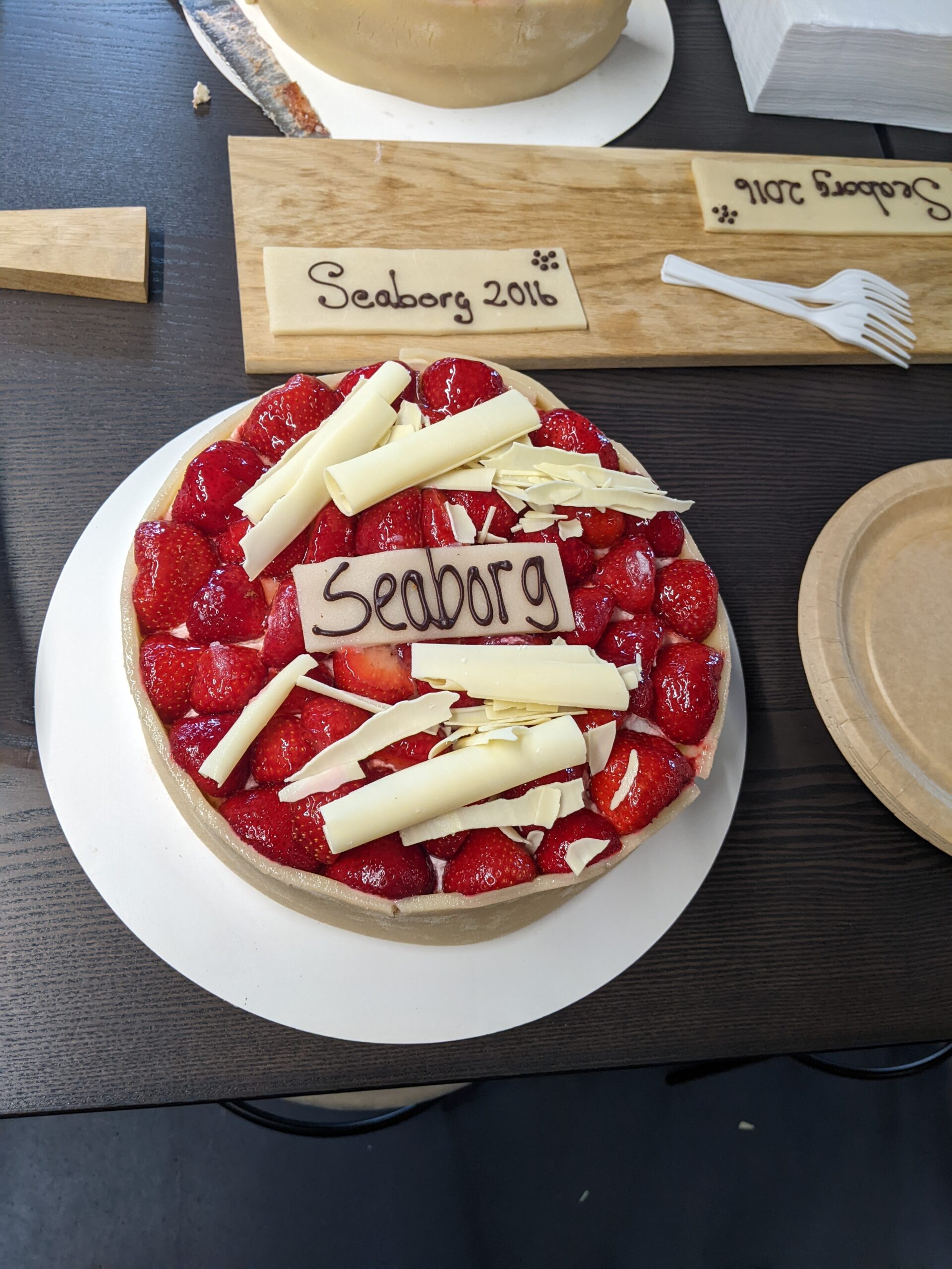 cake with 'seaborg' written in frosting