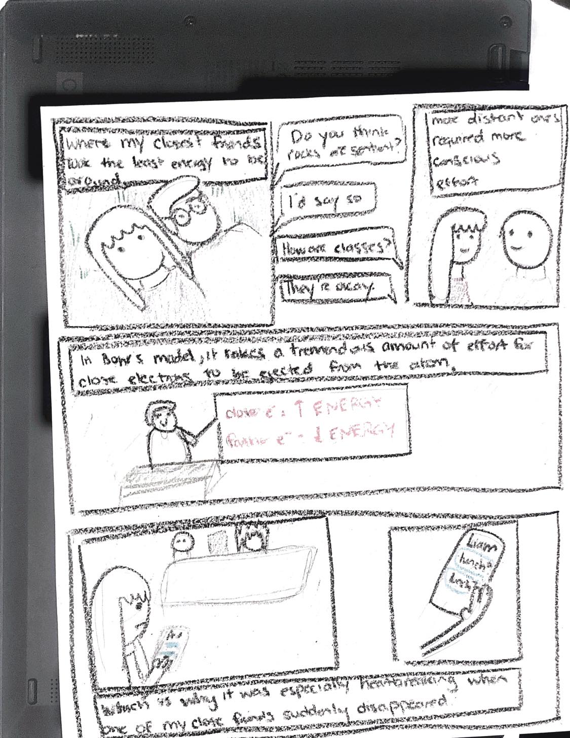 atomic friends page 2, the script of the comic is written below