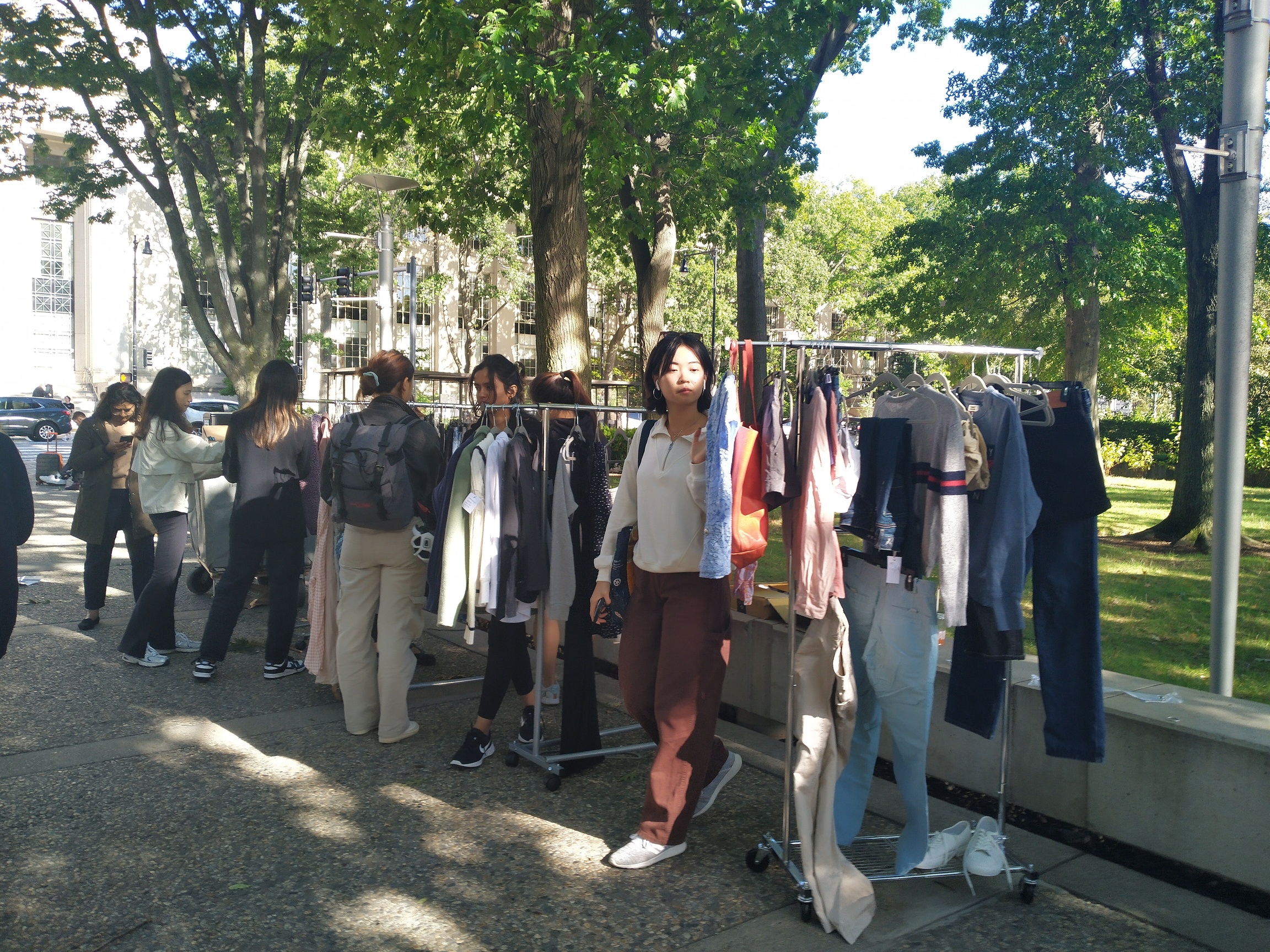 clothing racks outside