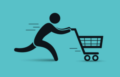 cartoon figure pushing a cart