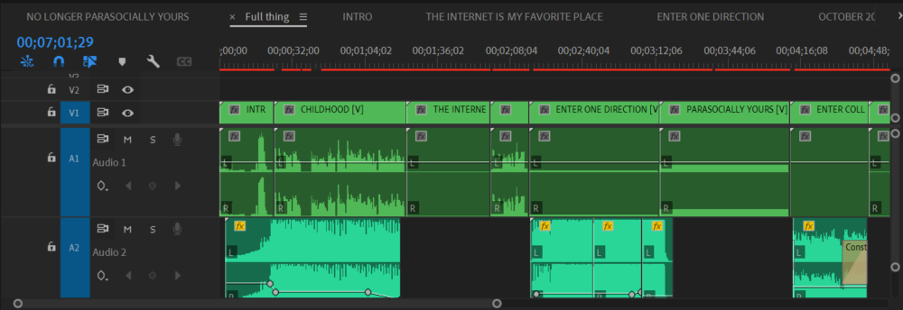 adobe premiere timeline with various sequences on it