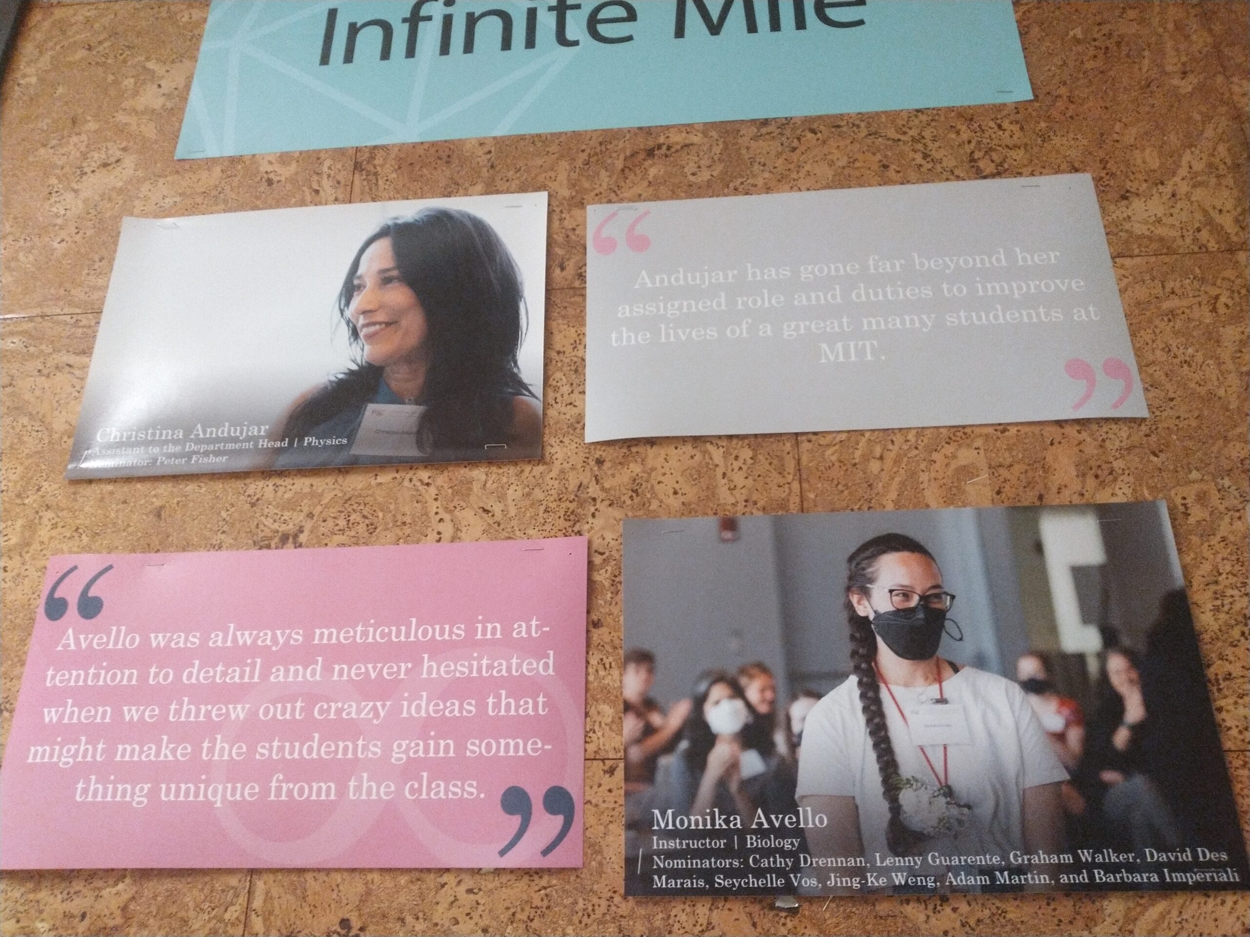 bulletin board labeled infinite mile