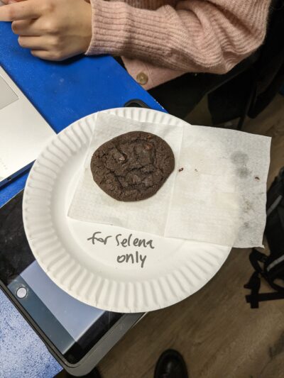 cookie with note reading 'for Selena only'