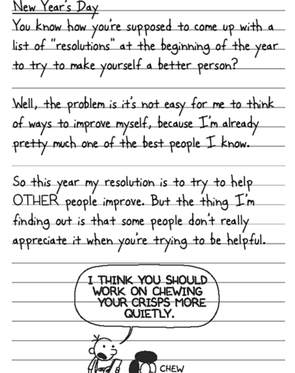 greg can't think of any resolutions because he's already too perfect