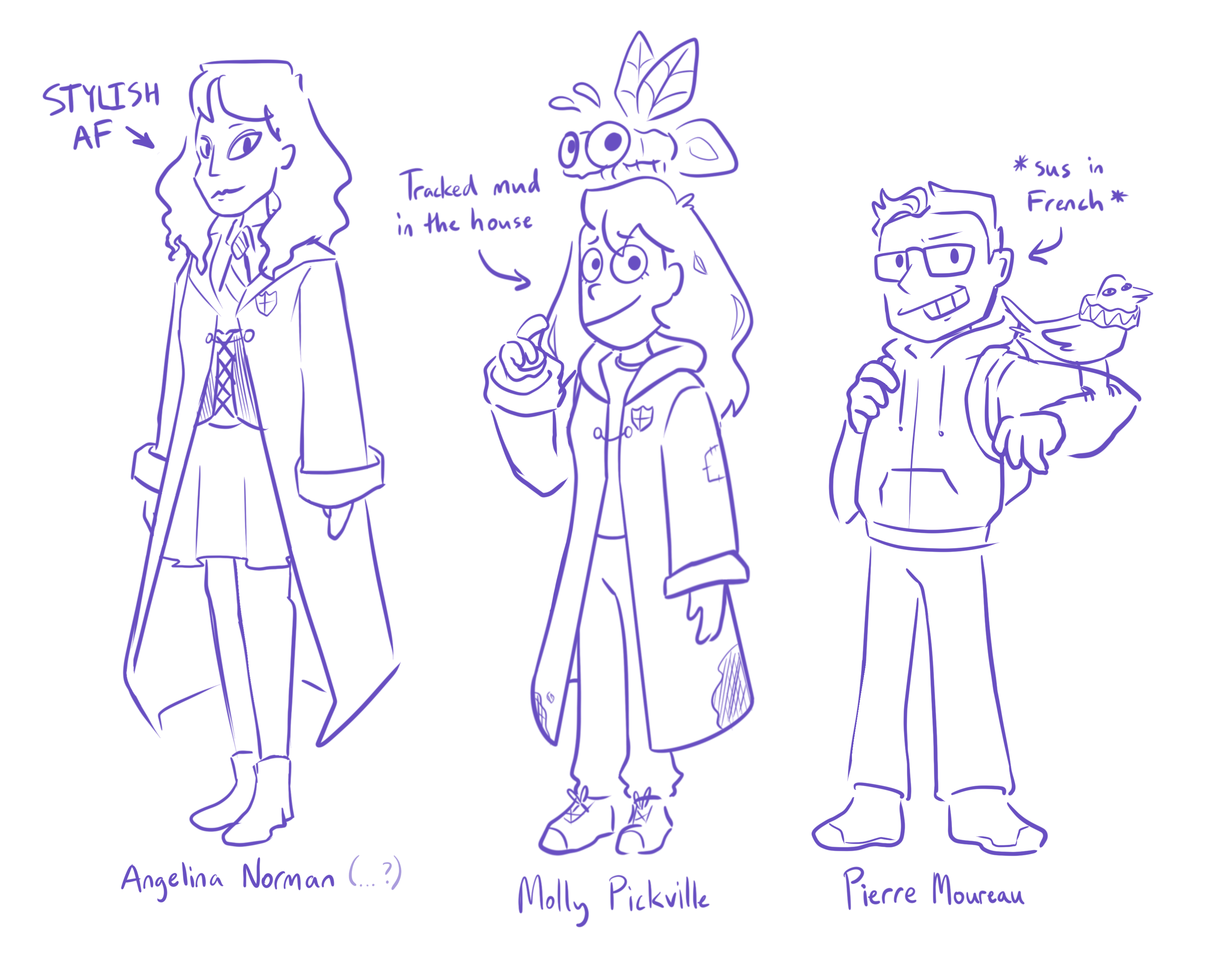character sketches of angelina norman, mollly pickville, and pierre moreau