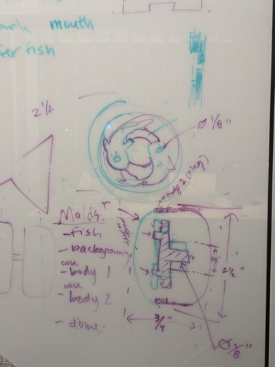 whiteboard sketch of a yo-yo from side view and top view