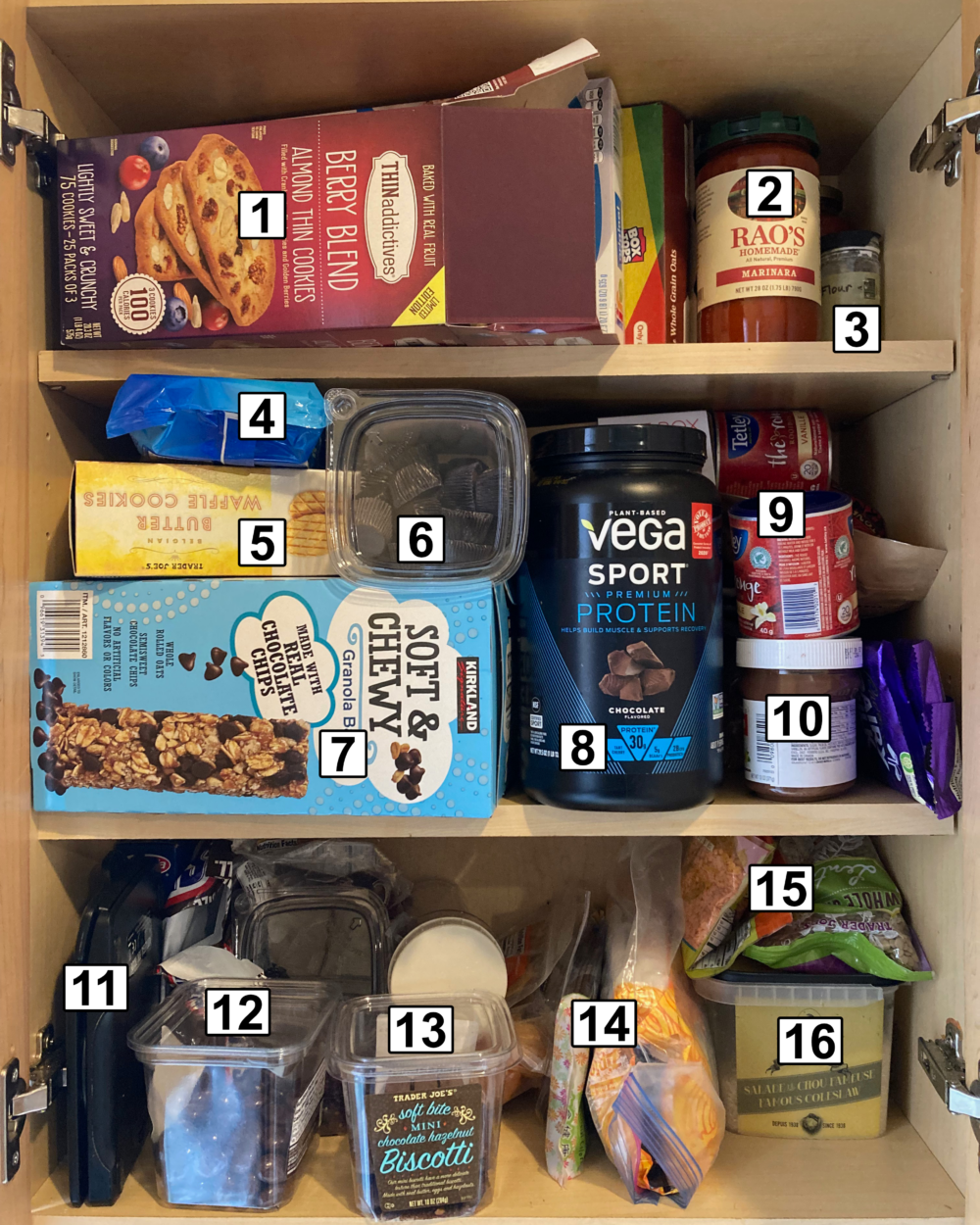 The cabinet with individual items labelled with numbers.