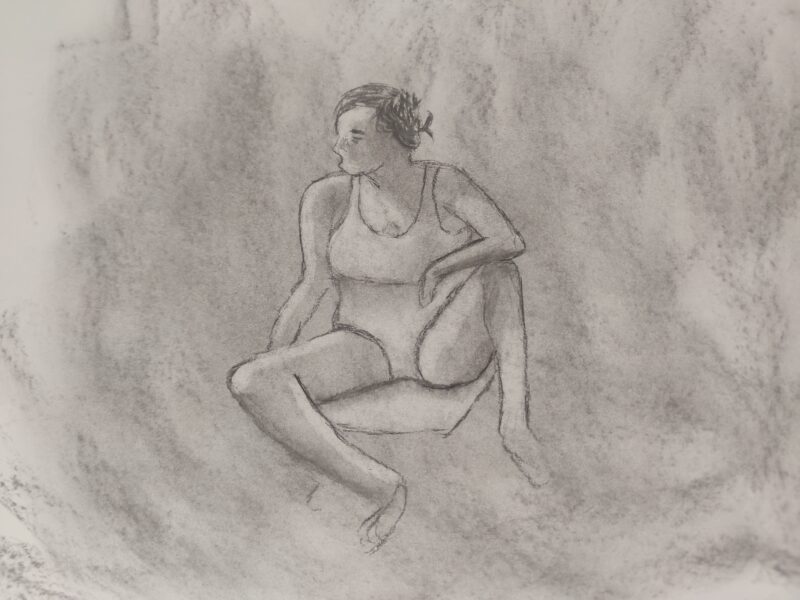 drawing of a sitting woman