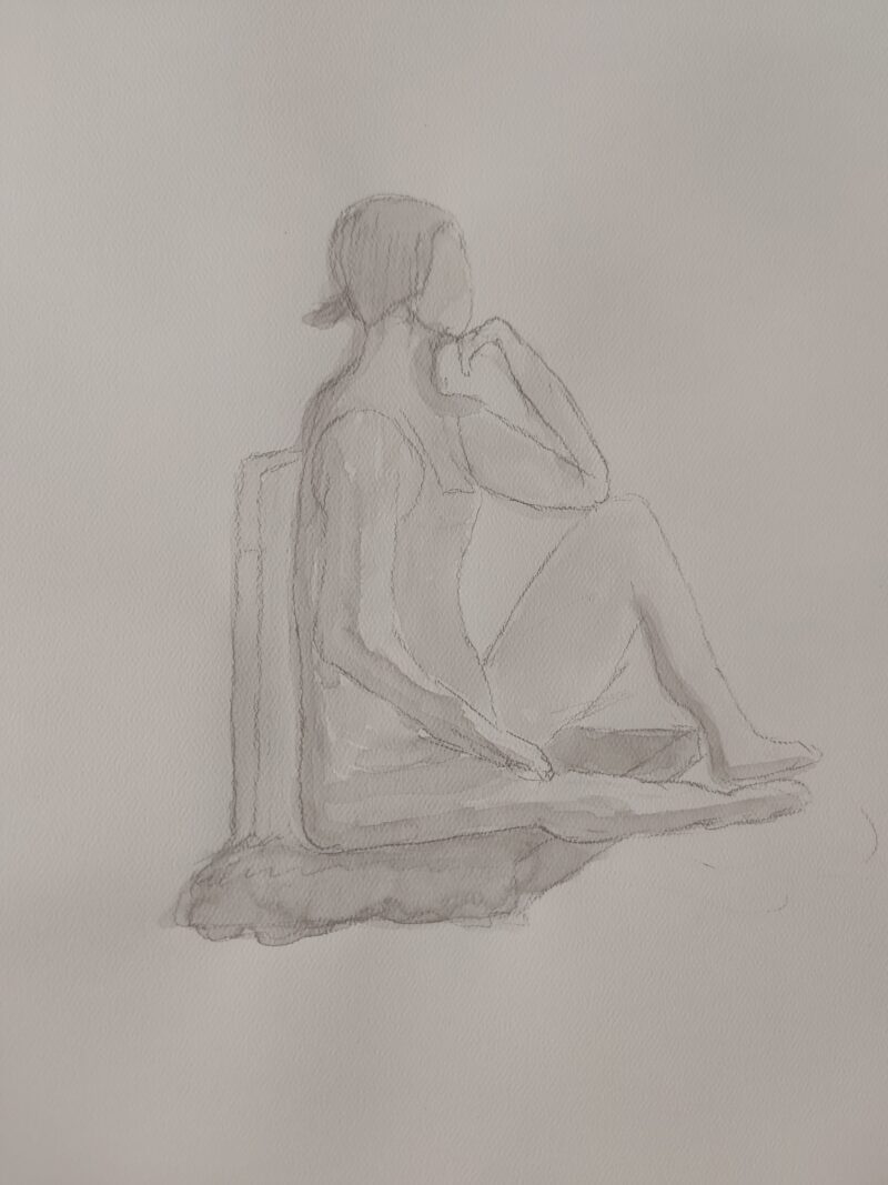 drawing of a sitting woman from profile