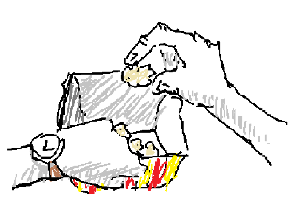 m s paint sketch of eating pipcorn and checking the time