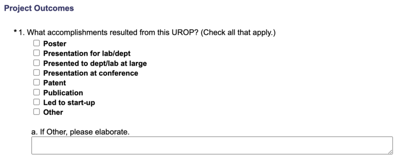 UROP evaluation form screenshot