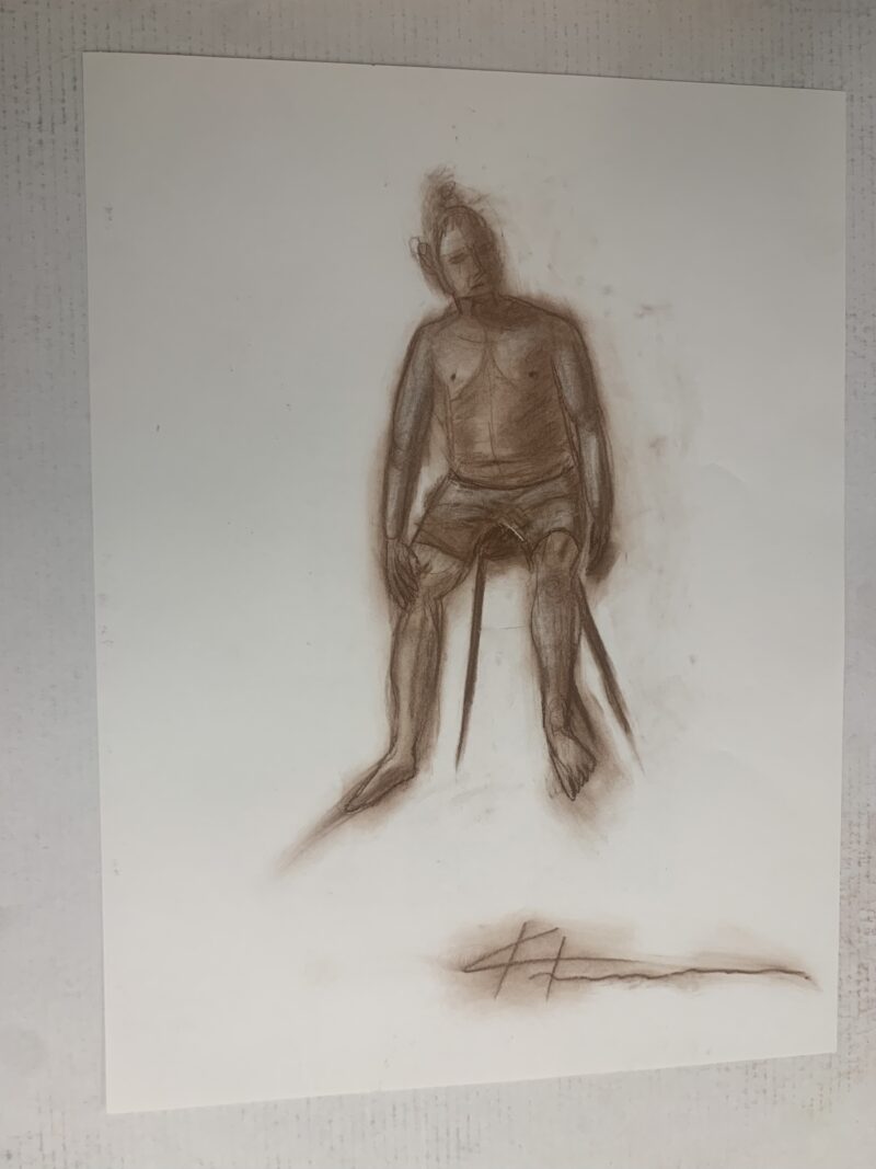 drawing of a man sitting in a chair