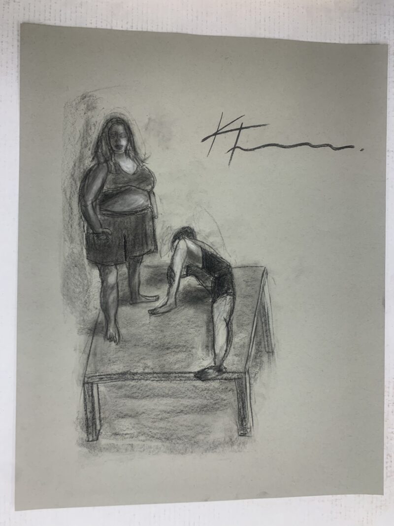 drawing of a woman and man posing