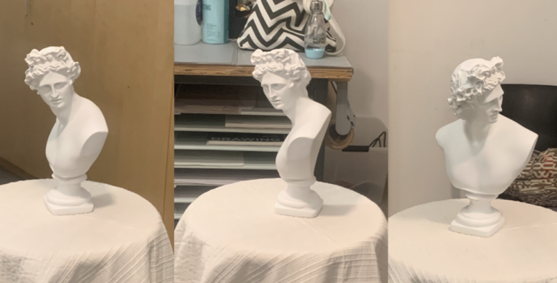 3 views of a marble bust