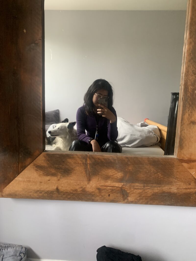 mirror selfie with a dog