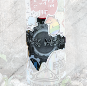 black and white sticker that says dark monk with black fire behind it