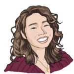 An illustration of Allison's profile. She has light skin, shoulder-length wavy brown hair and is wearing a striped maroon shirt with a necklace.