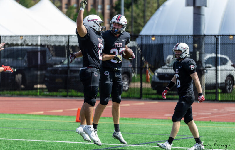 Football players celebrating a touchdown.