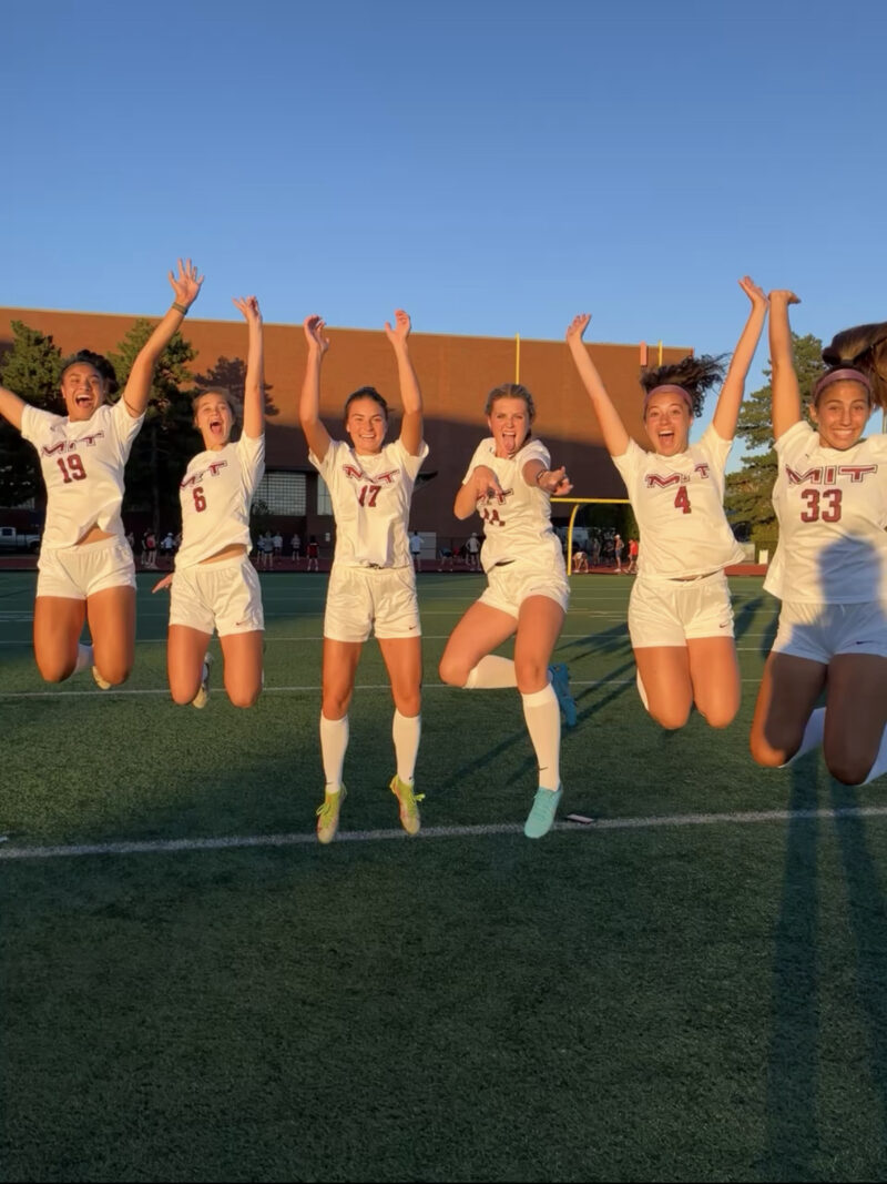 Members of the women's soccer team posing.