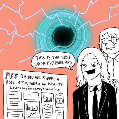 two researchers standing in front of the interdimensional portal they opened